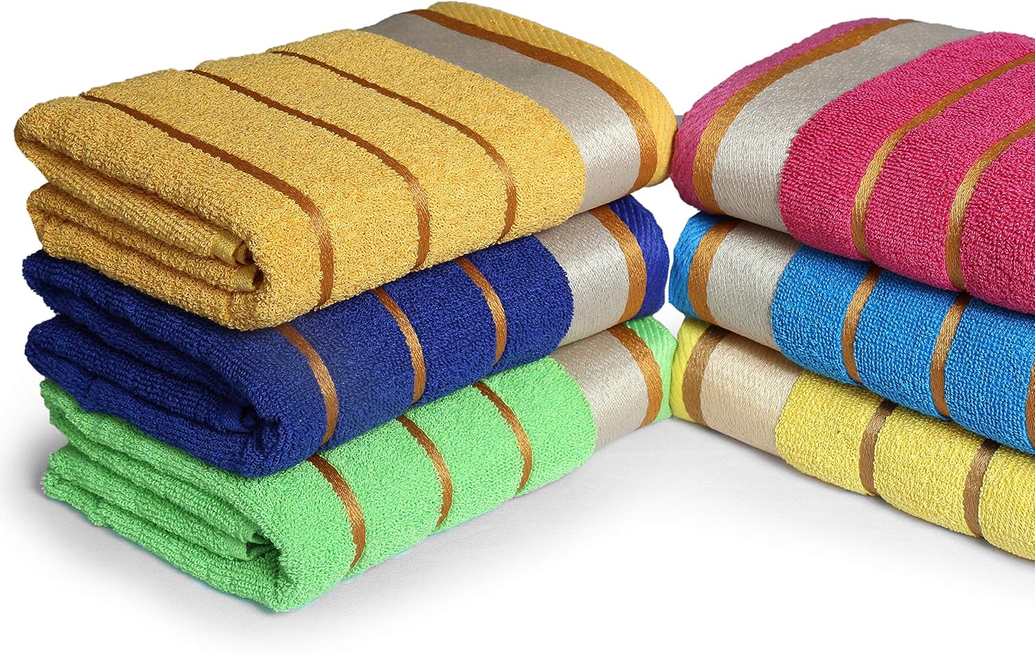 100% Cotton Bath Towels, Set of 6, Three-Line-Extra-Absorbent-Cotton, Size (27 X 54), Random Color: Kitchen & Dining