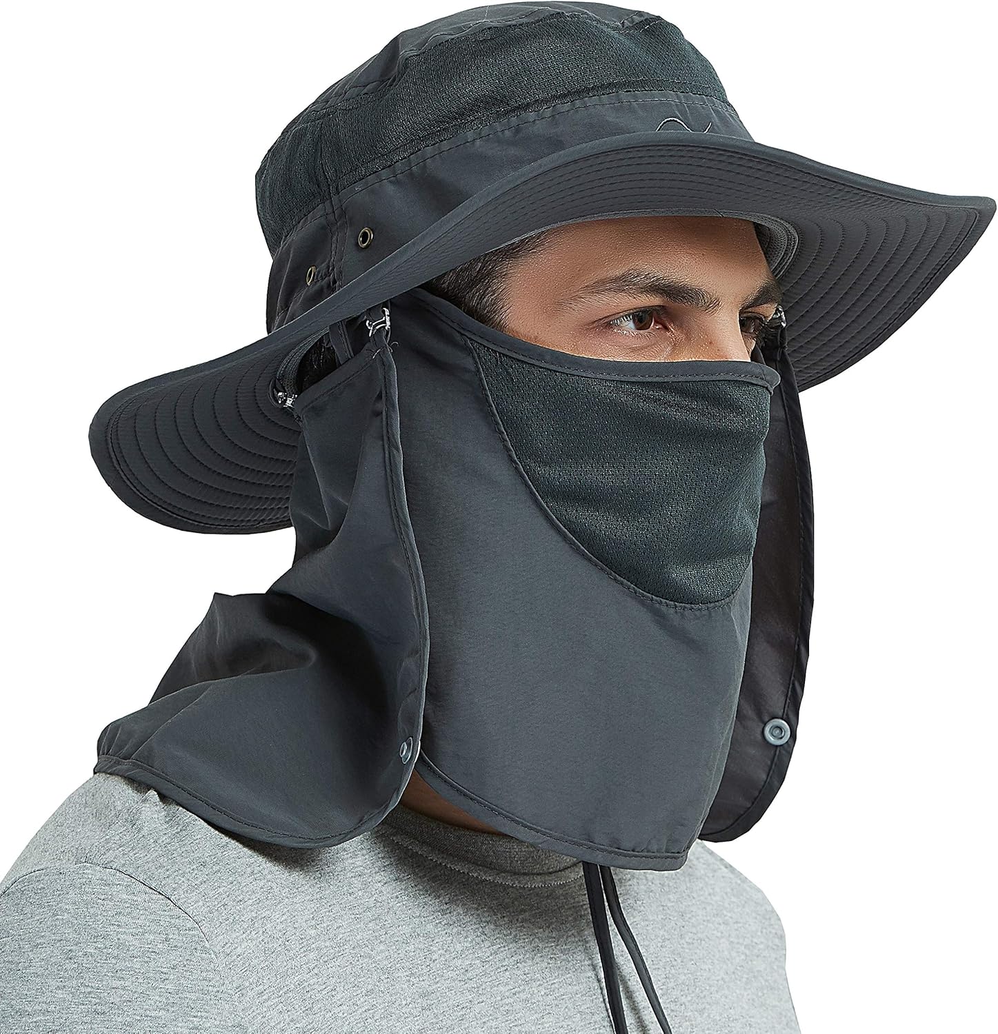 DDYOUTDOOR 07-281 Fashion Summer Outdoor Sun Protection Fishing Cap Neck Face Flap Hat Wide Brim (Dark Gray): Clothing