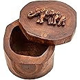 IYARA CRAFT Rustic Elephant Jewelry Box 4x6 - Hand Carved Mother & Father Elephant Family in Genuine Teak Wood. Traditional Antique Look, Ideal for Women, Gift, Srorage, Presentation