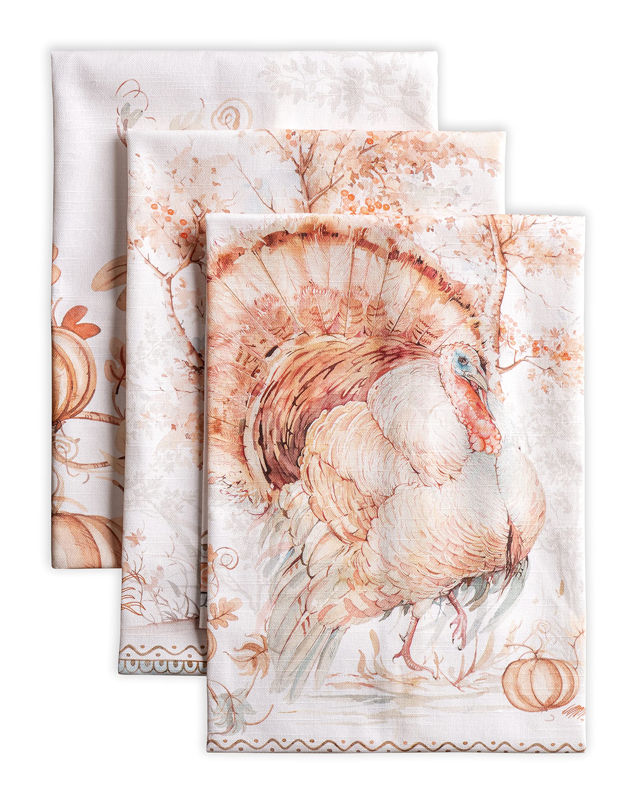 Maison d' Hermine Kitchen Towels Set of 3 100% Cotton 70 CM x 50 CM Reusable Cloth Tea Dish Towels Absorbent with Hanging Loop for Kitchen Dining Christmas Decorations (Giving Thanks)