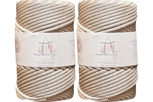 Makromecity, 2 Skeins of Polyester Macrame Cord 5mm x 104 yards (311 feet) 5mm Polypropylene Latte Macrame Cord Crochet Macrame Bag Cord Crafts for Wall Hangings, Bags, Underplate, Rug