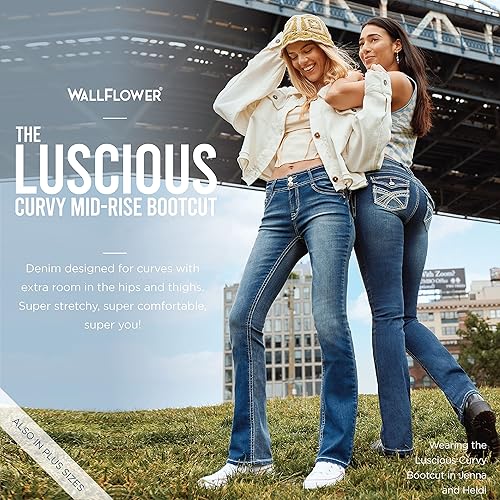 WallFlower Women's Luscious Curvy Bootcut Mid-Rise Insta Stretch Juniors Jeans (Standard and Plus), Jenna, 15 in Dubai - UAE | Jeans