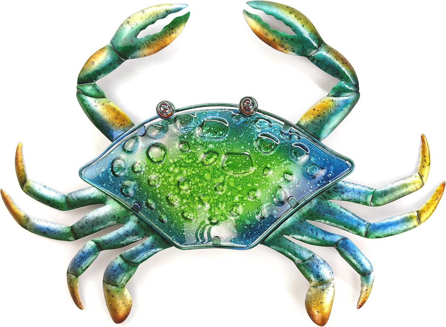 Plaques & Wall Art - JOYBee 17.2Inch Large Metal Crab Wall Art Decor,Decoration For Outdoor Indoor,Nautical Hanging Art Blue Green Stained Glass With Metal for Garden Pool Patio Balcony Kitchen or Bathroom