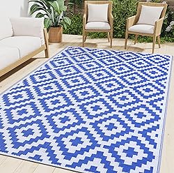 Smiry Waterproof Outdoor Rug 9x12 ft, Reversible