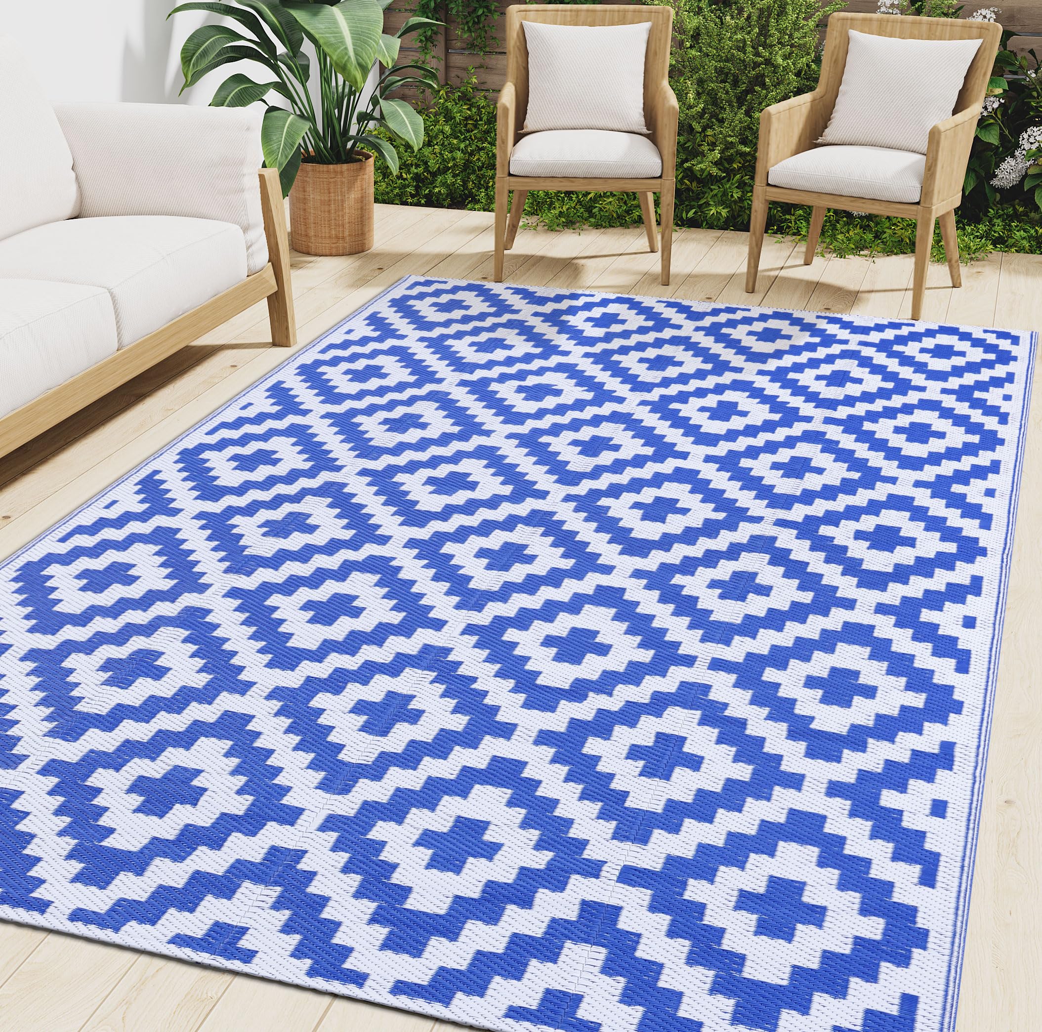 Smiry Waterproof Outdoor Rug 9x12 ft, Reversible