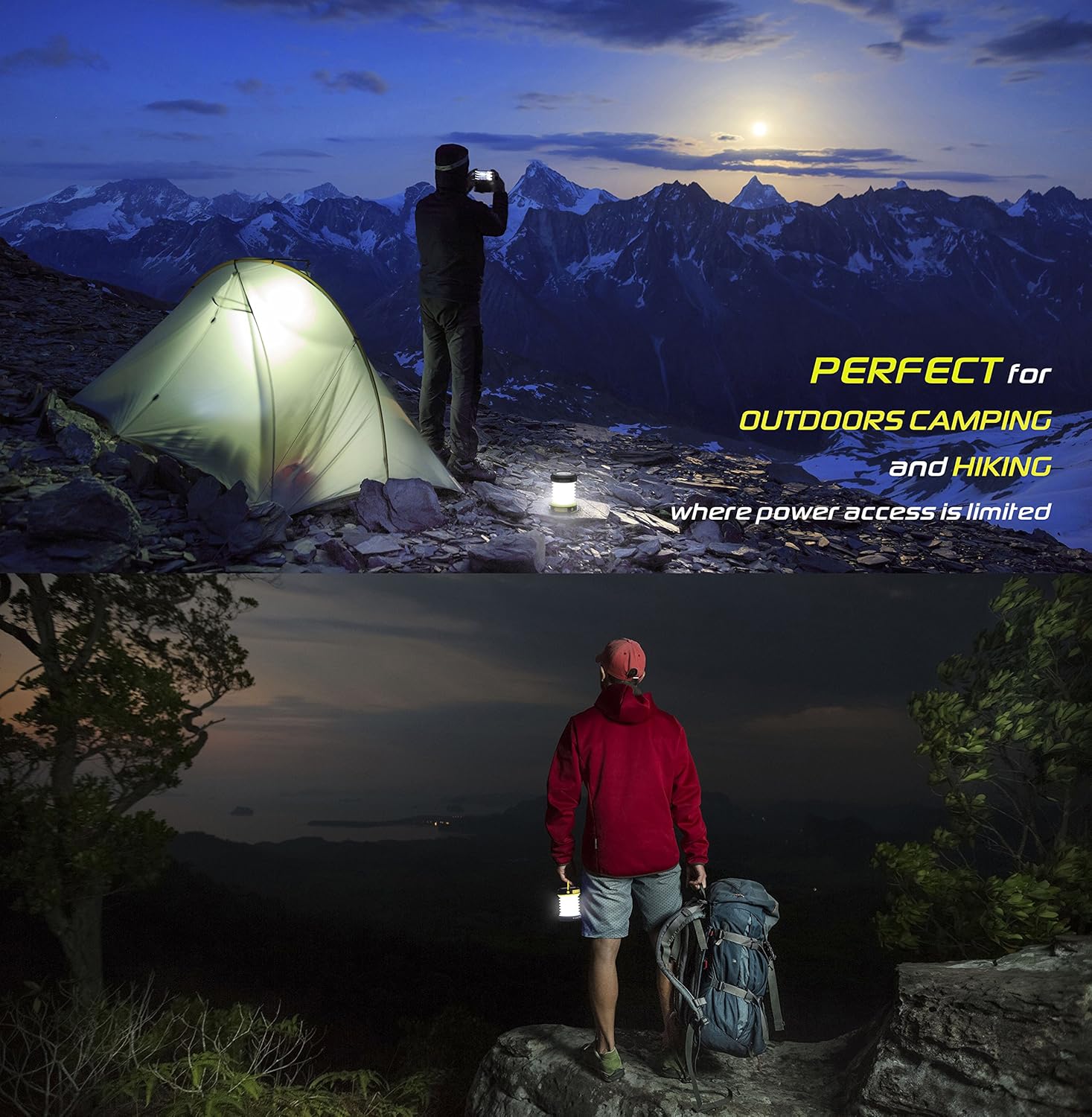 Kizen LED Camping Lanterns - Solar Powered or USB Rechargeable Emergency Lights - Collapsible Camp Lanterns for Power Outages, Night Hiking & Camping, Yellow: Home Improvement