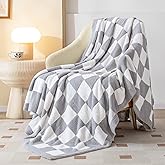 SeaRoomy Checkered Throw Blanket, Soft Cozy Fluffy Reversible Checkerboard Knitted Throw Blanket, Warm Plush Microfiber Plaid Lightweight Blanket for Couch Bed Travel(Grey, 51"×63")
