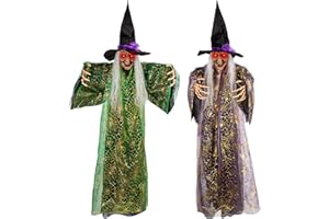 yosager 2 Pack Halloween Hanging Witch with Red Eyes, Halloween Animated Witches, Halloween Haunted House Props Scary Decor, Theme Park Horror Layout Party Decoration