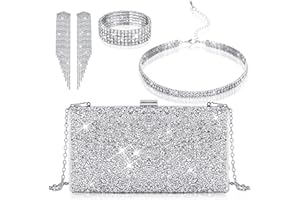 Jadive 4 Pcs Clutch Purse for Women Evening Bag Formal Rhinestone Clutch Bracelet Choker for Wedding Party Gift