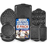 Emporio Kitchen Baking Pan Set - Nonstick Coating, Carbon Steel Bakeware Sets with Gray Silicone Handles, PFOA, PFOS, PTFE Free, Recipe Booklet Included, Oven Safe Tray (Up To 450° F), Set of 8 - Gray