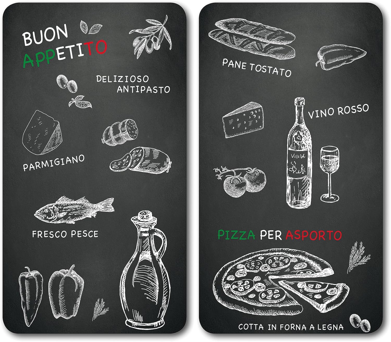 Kesper 2er, Ristorante Multi-Glasschneideplatte, Glas, schwarz 52 x 30 x 0.8 cm, 2-Einheiten