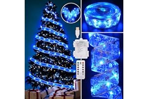 VIMORG Christmas Decorations - 2.5Inch x 66Ft 200 Led Christmas Tree Ribbon Lights with 8 Lighting Modes, Battery Operated & USB Powered Fairy String Lights with Timer for Xmas Tree Decor