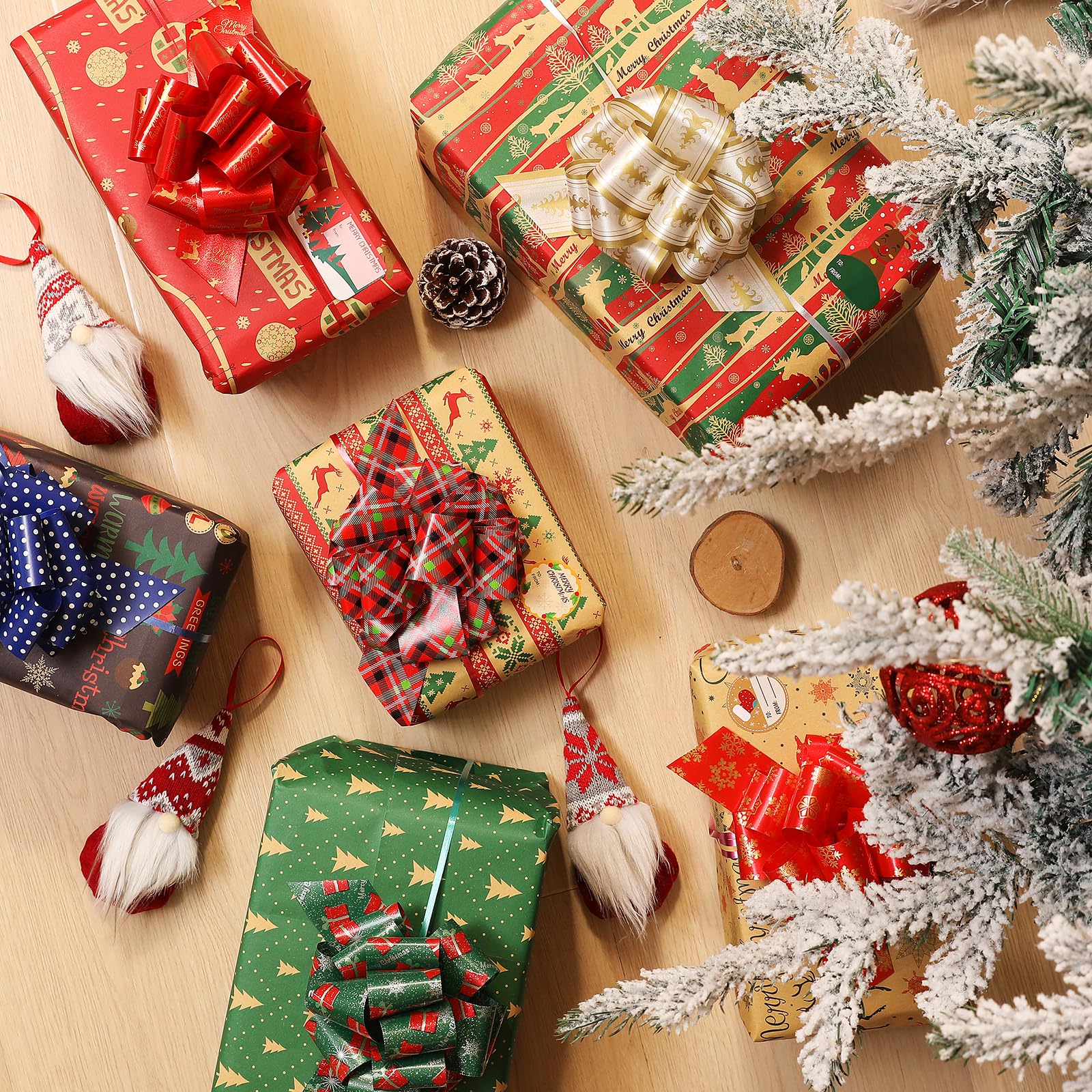 12PCS Christmas Gift Wrap Bows with Ribbon 5inch for Xmas Wrapping, Christmas Decorations, Florist Wrap (12PCS)