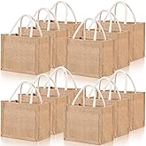 Cunno 12 Pcs Burlap Tote Bag Mini Jute Reusable Bag with Handles Small Blank Canvas Gift Waterproof for Wedding Beach DIY