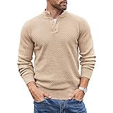 COOFANDY Men's Quarter Button Sweater Lightweight Mock Neck Pullover Sweater Fashion Casual Knitted Waffle Henley Sweater
