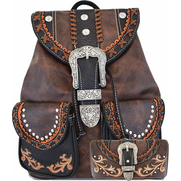 Montana West Western Studded CCW Backpack Brown Montana West Studded Concealed Carry Satchel Collection  main image 3