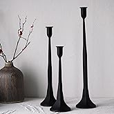 Denique Iron Taper Candle Holder Set of 3, Black Candlestick Holders Decorative Candle Stand, Tapered Candle Holders Tall Set for Wedding, Dining Table, Home Decoration (Black)