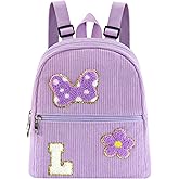 2 3 4 5 6 Year Old Girl Gifts Chenille Initial Mouse Bow Mini Backpack, Corduroy Toddler Backpacks Christmas Birthday Gifts for Girls 2-4 5-6, Purple Mini Diaper Bag Must Haves for Park Travel L