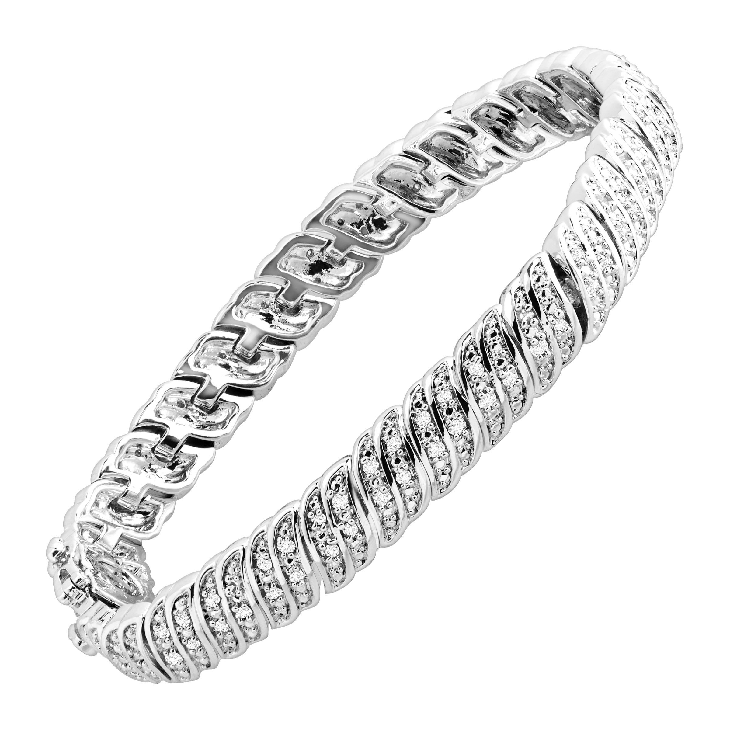 1 cttw Diamond 'S' Link Tennis Bracelet in Silver-Plated Brass, 7.50"