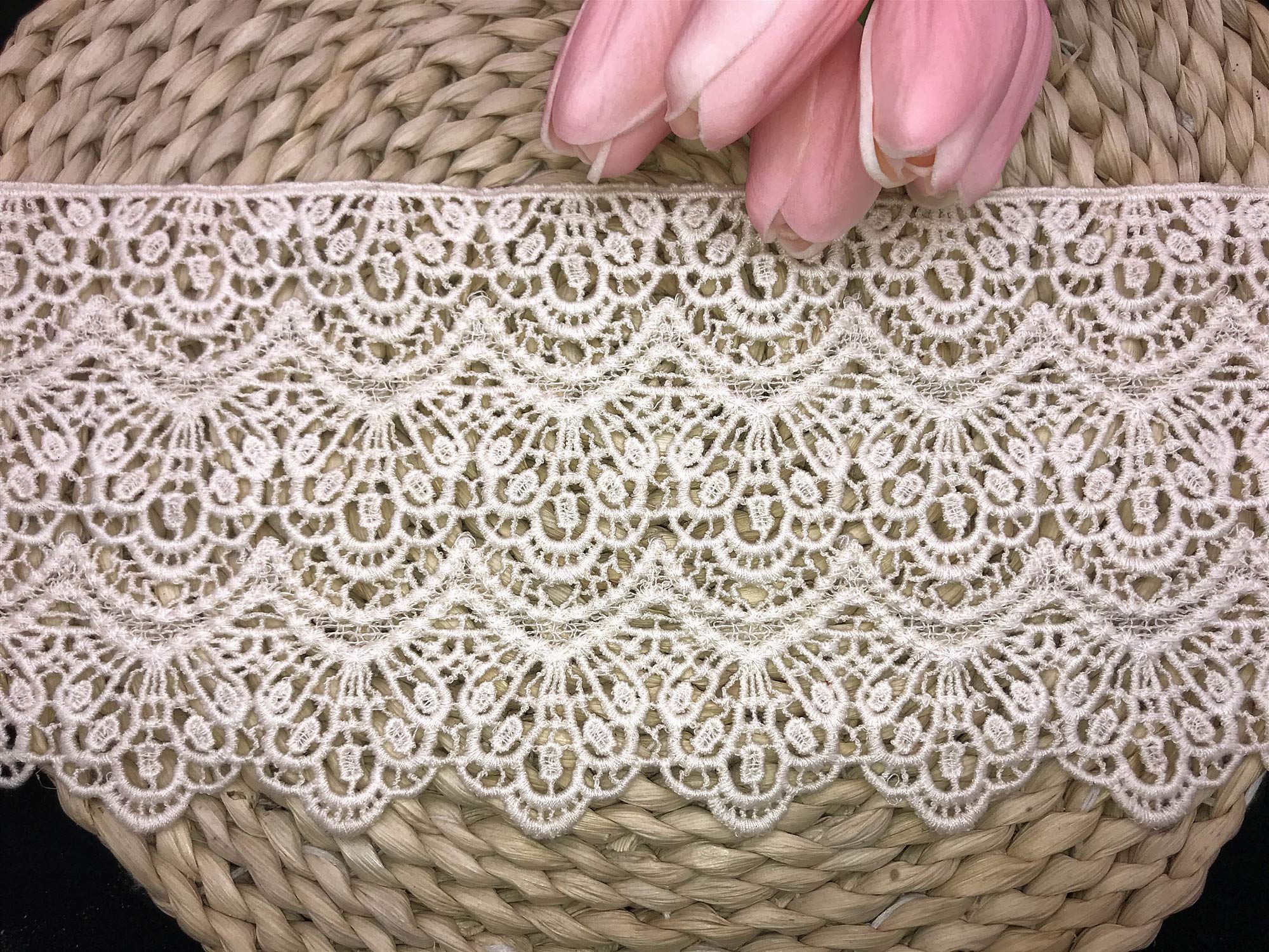 14CM Width Europe Long pattern Inelastic Embroidery Lace Trim,Curtain Tablecloth Slipcover Bridal DIY Clothing/Accessories.(4 yards in one package) (Ivory)