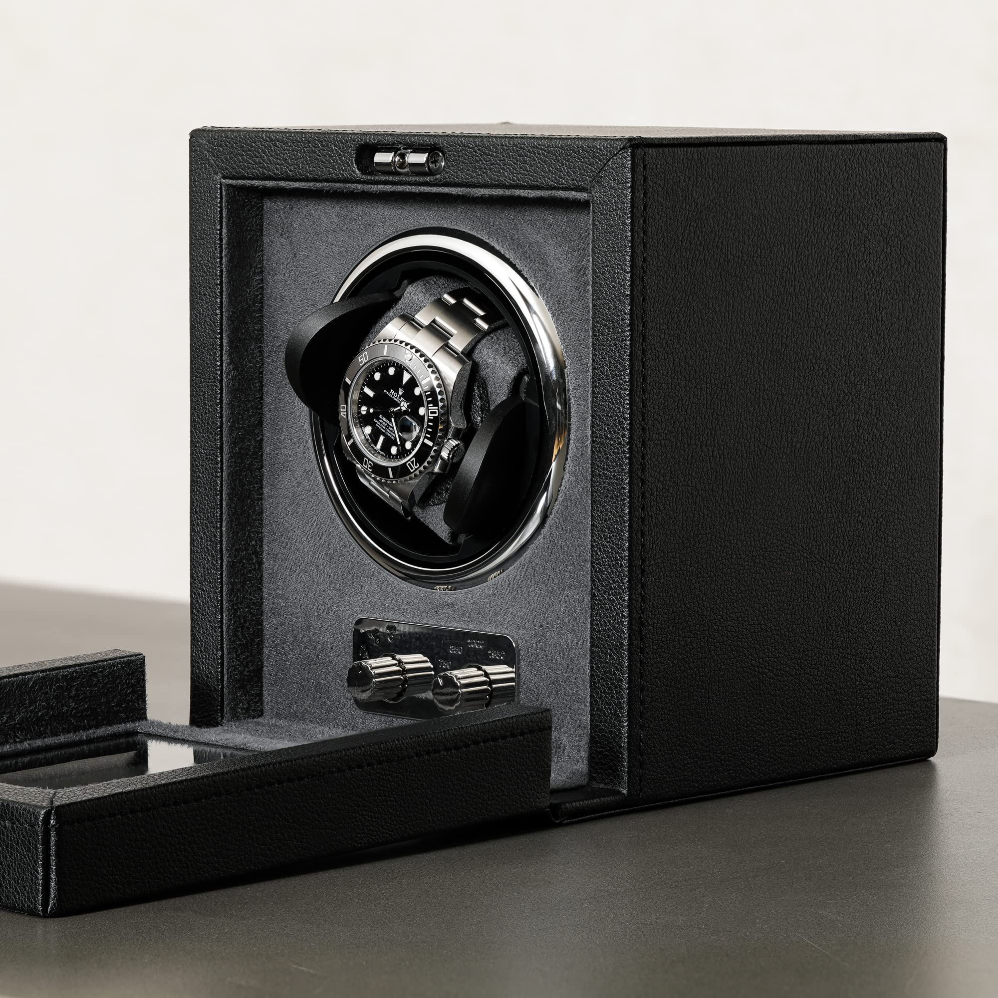 ROTHWELL ROTHWELL Single Watch Winder for Automatic Watches with Quiet Motor with Multiple Speeds and Rotation Settings (Black/Grey)