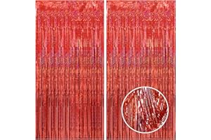 CANREVEL 2 Pack 3.3x8.2 Feet Laser Red Foil Fringe Backdrop Curtains, Glitter Tinsel Streamers Birthday Party Decorations, Fringe Backdrop for Stranger Theme Birthday Christmas Valentines Day Party