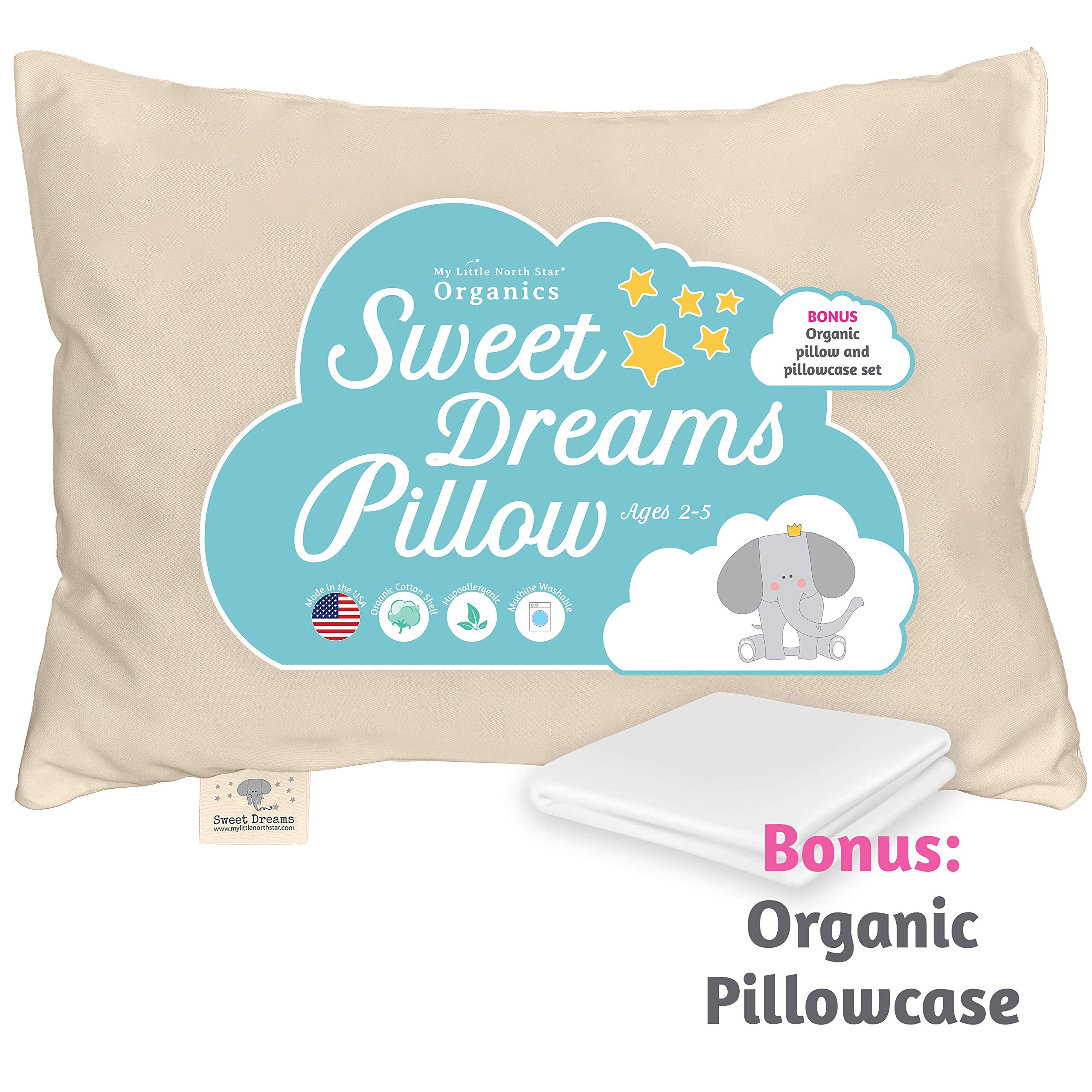 Toddler Pillow & Pillowcase Made In USA Certified Organic Cotton