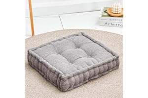 Blythease Floor Pillow, Large Floor Cushion for Adults, Square Tufted Meditation Cushion Pad for Floor Seating - Perfect for Yoga, Meditation - 20x20x5 Inch - Yarn-Dyed Polyester - Melange/Gray