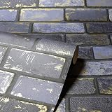 Arthouse Metallic Brick Navy Gold Wallpaper Feature Wall Paste Paper 1005x53cm view 2