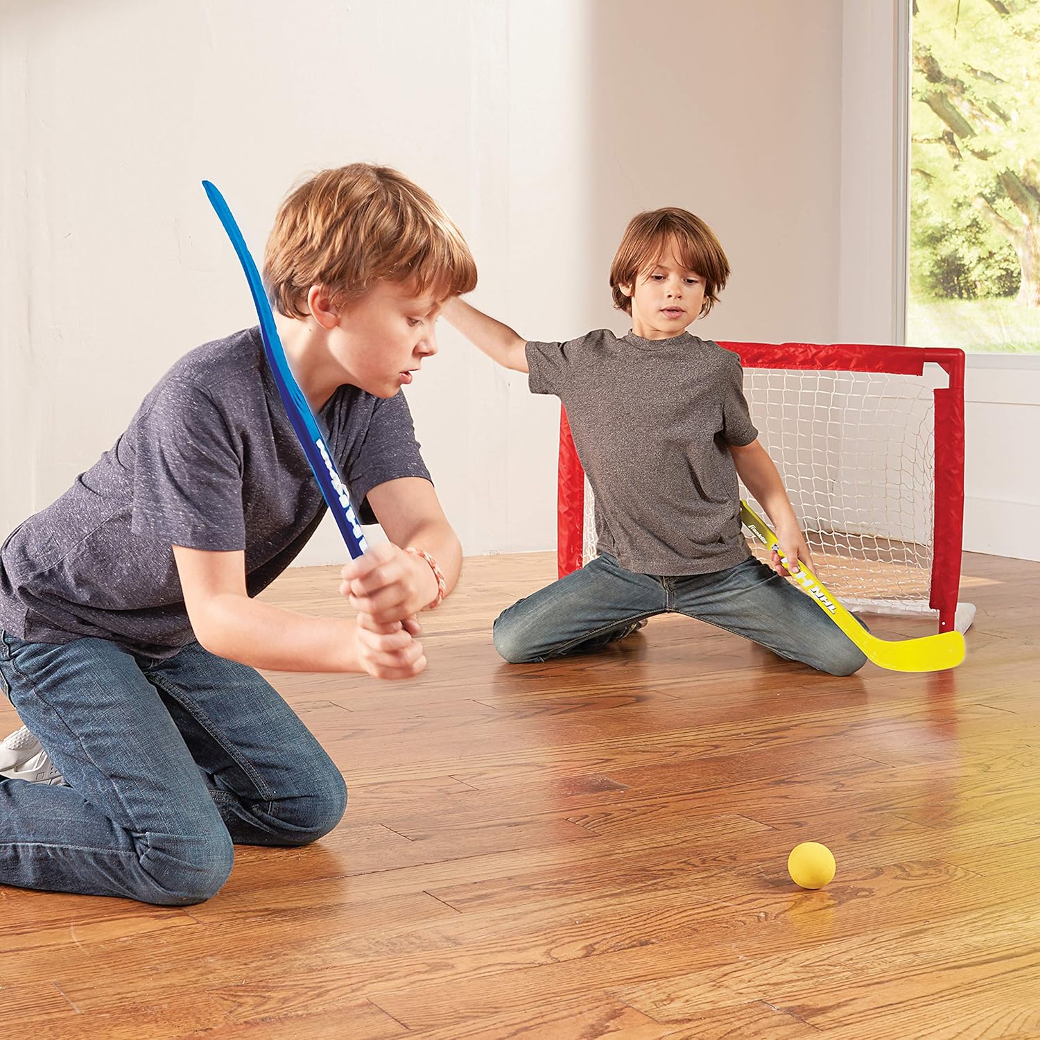 Franklin Sports Kids Folding Hockey 2 Goal Set - NHL - Street Hockey & Knee Hockey - Includes 2 Adjustable Hockey Sticks, 2 Knee Hockey Sticks, 2 Hockey Balls - 24 x 19 x 19 Inch Goal: Sports & Outdoors