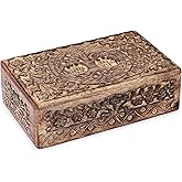 Ajuny Wooden Jewelry Boxes Decorative Antique Boxes with Tree of Life Carving for Coffee Table Decor Birthday Gift for Women Small Jewelry Organizer Wooden Handmade Love Gift - 8X5 Inch