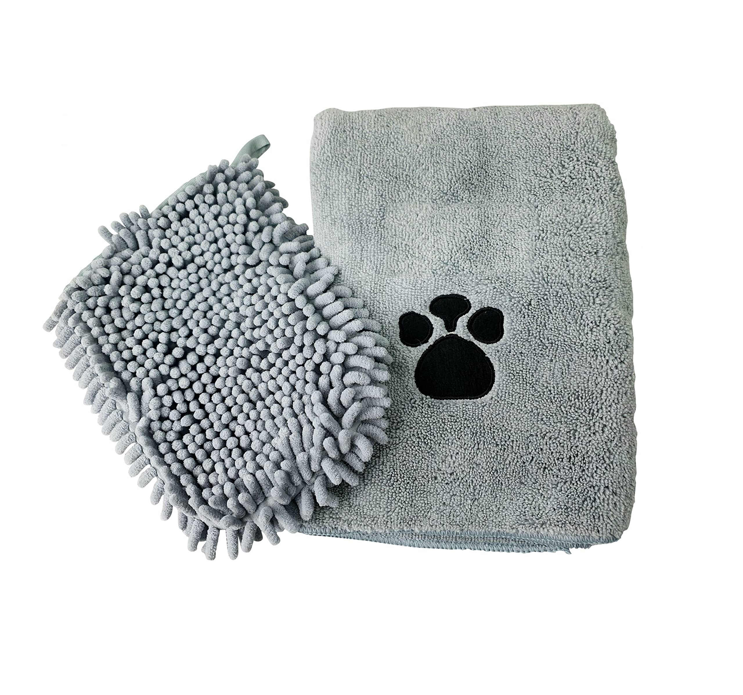 Karrma Ltd. Pet Towel & Mitt Set Super Absorbent Microfiber Quick-Dry Towel for Dogs & Puppies, Ultra Soft Grooming Mitt, Bath & Drying Cloth for Pets, Random Grey or Brown Colour