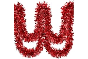 Ceenna 150 Feet Christmas Tinsel Garland Metallic Twist Garland Shiny Hanging String Ornaments for Christmas Tree Party Supplies Indoor and Outdoor Decoration (Red)