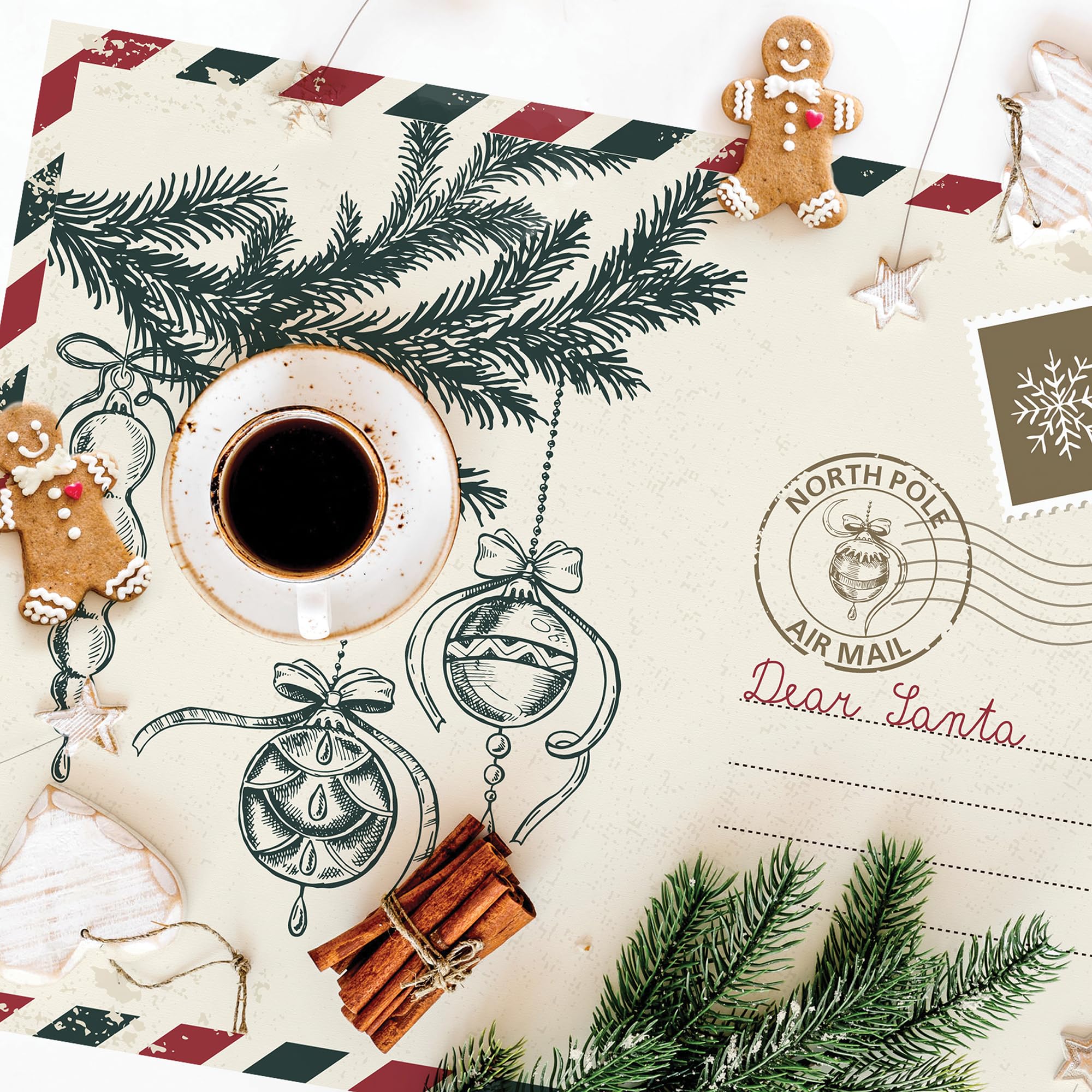 CREARREDA Christmas Placemats, Set of 4 PVC Breakfast Placemats, 48 x 33 cm, Non-Slip, Washable, Dirt-Resistant, Heat Resistant, Made in Italy