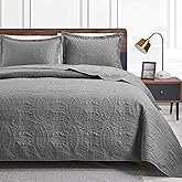 Love's cabin King Size Quilt Set Grey Bedspreads - Soft Bed Summer Lightweight Bedspread Comforter - Modern Style Coin Pattern Coverlet for All Season - 3 Pieces (1 Quilt, 2 Pillow Shams)