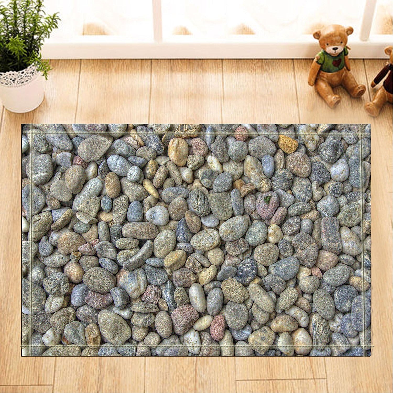 Abstract Decor Nature River Bed Pebbles Stone Bath Rugs Non-Slip Doormat Floor Entryways Outdoor Indoor Front Door Mat Kids Bath Mat 15.7x23.6in Bathroom Accessories