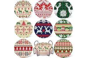 DOTZSO 8 Pcs Christmas Diamond Painting Coasters with Holder, Diamond Art Coasters for Beginners, Adults & Beginner Diamond Art Kits for Adults, Craft Supplies Diamond Art Coasters Adults