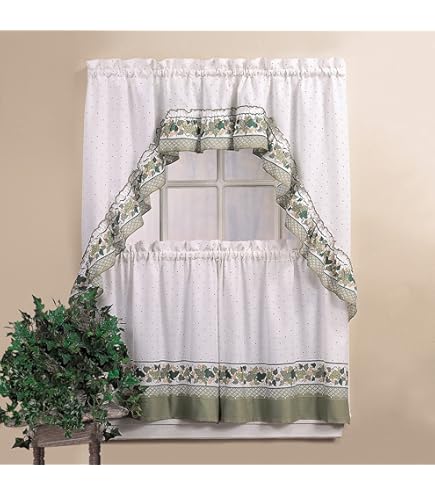 Dakota 3 piece Tier & Valance Set 58x14 in + 57x24 in Dakota Green