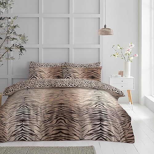 GC GAVENO CAVAILIA Tiger Duvet Cover Set, Animal Bedding King Size, Reversible Comforter Covers, Brown, 700968