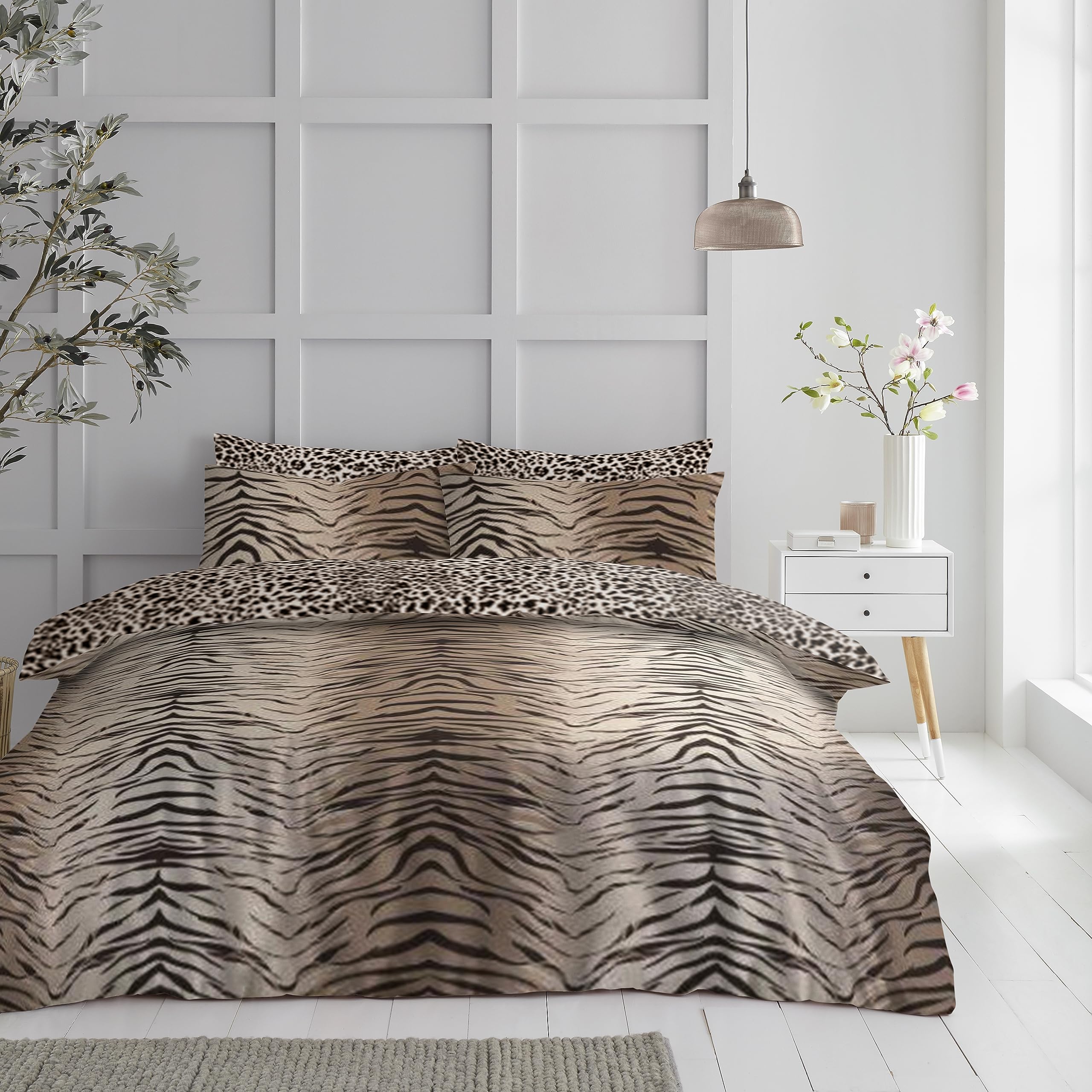 GC GAVENO CAVAILIA Premium Tiger Printed Animal Duvet Cover, Bedding, Soft & Cosy Easy Care Reversible Quilt Bedding Set, King, Brown