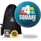 GETMOVIN SPORTS 4 Square Game Kit with Premium 4 Square Ball (8.5&rdquo;) Hand Pump Air Needle 4 Brightly Colored Chalk Sticks with Container Soft Tape Measure Premium Storage Bag Outdoor Portable Fun!