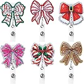 Salovio Valentine's Day Gifts Bow Badge Reel - 6Pcs Retractable Glitter Acrylic Cute Bowknot Badge Holders ID Holder Reels Clip for Nurse Doctor Teacher Student Office Supplies Birthday Spring Gifts