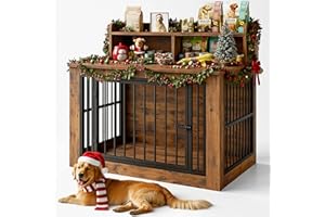 IRONCK Extra Large Dog Crate Furniture, 43.3 inches Wooden Dog Crate with Storage and 4 Hooks, Heavy Duty Pet Crate for Large Dog, Decorative Pet Cage for Indoor (30" L x 43.3" W x 41.1" H)