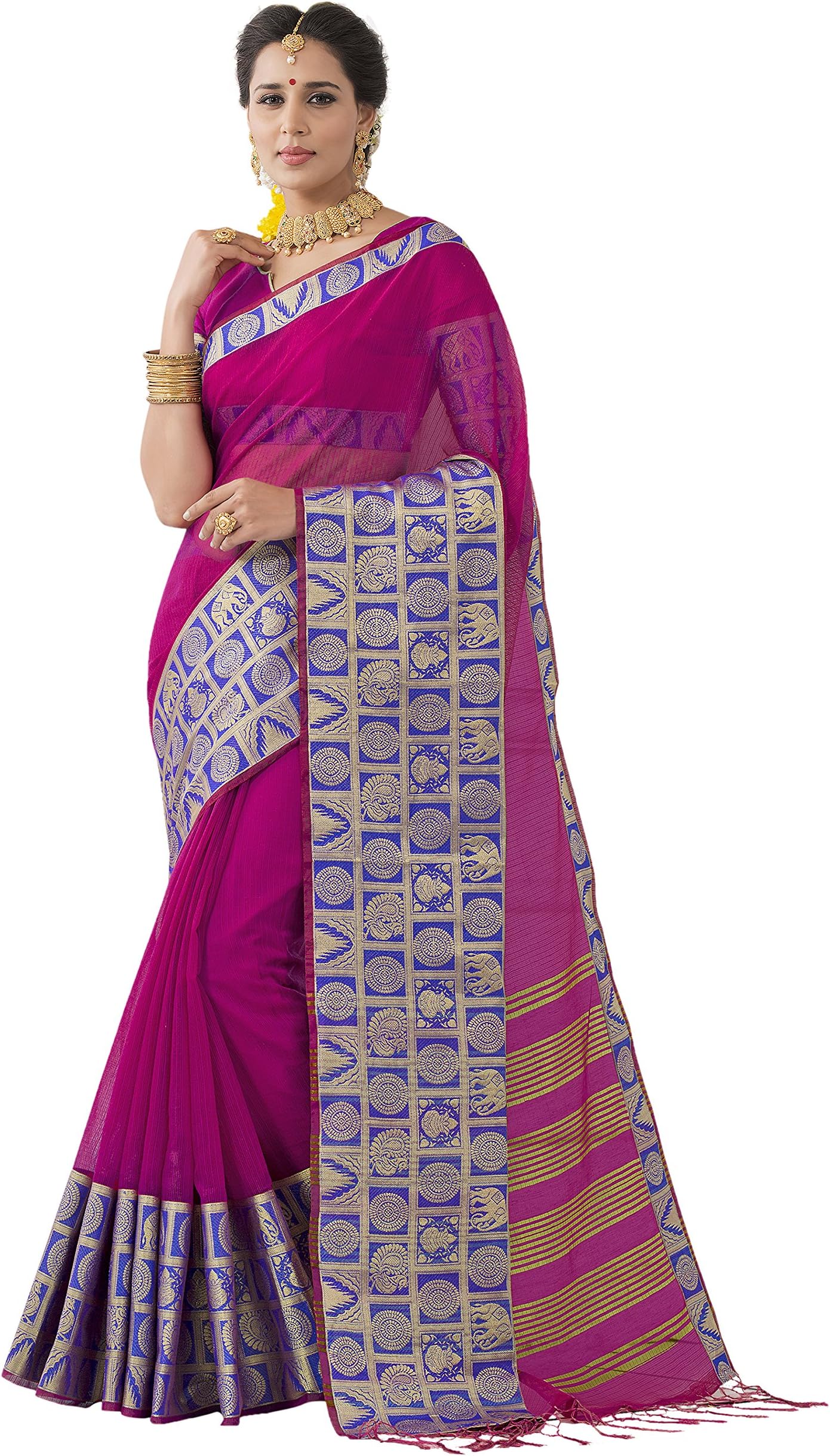 PISARA Women's Banarasi Cotton Silk Saree with Blouse Piece