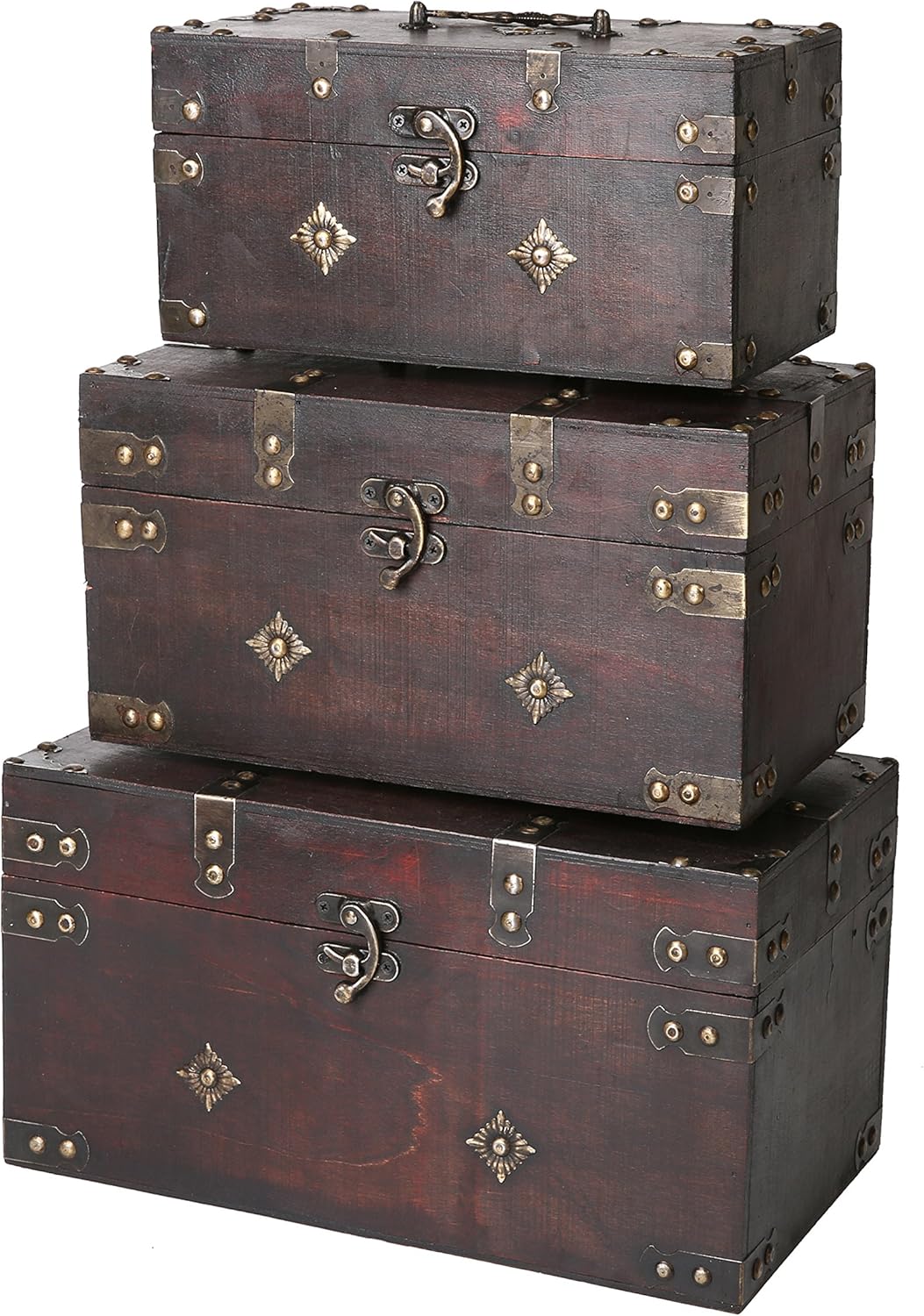 SLPR Montgomery Wooden Chest (Set of 3, Brown) Decorative