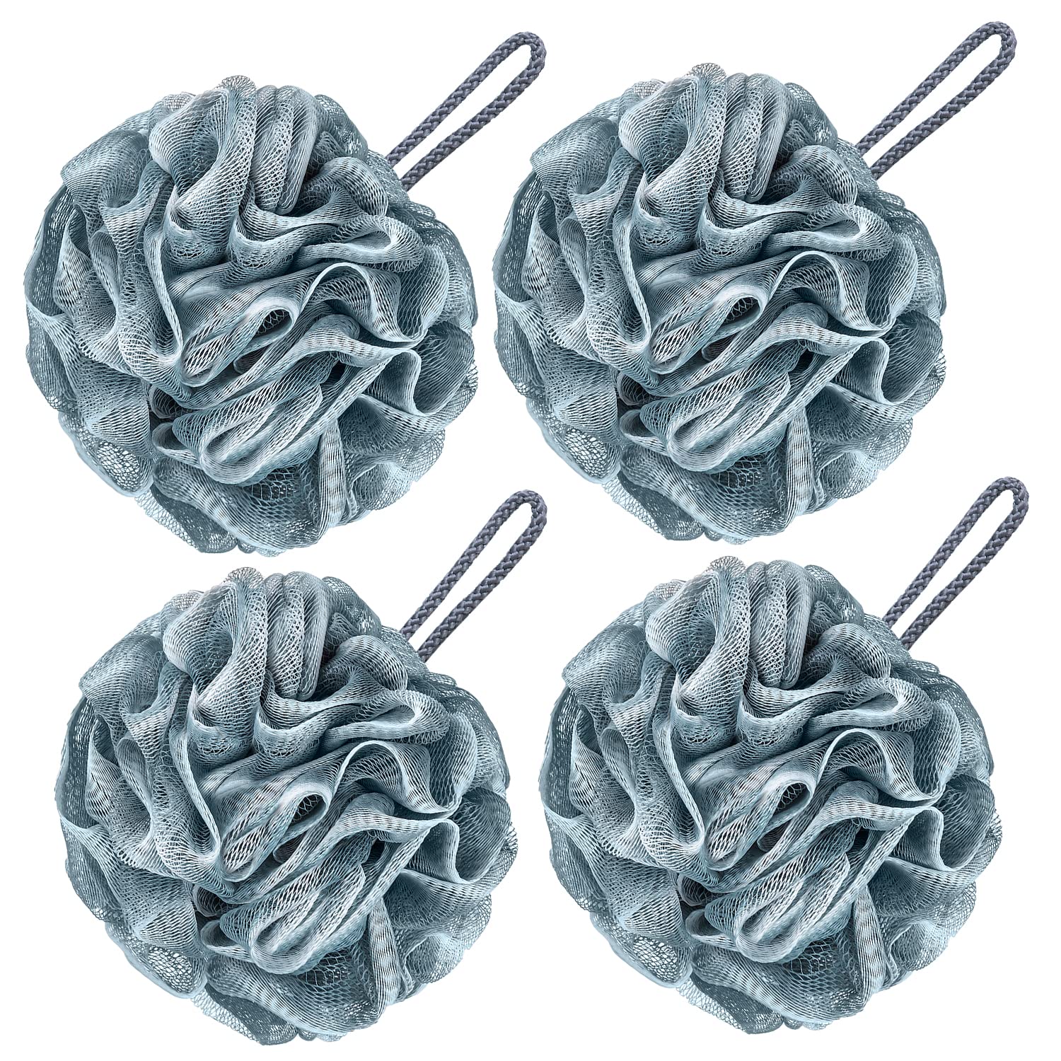 VANZAVANZU Bath Loofah Large 80g Shower Sponge Body Scrubber Mesh Pouf for Men and Women, Set of 4 (Blue Gray)