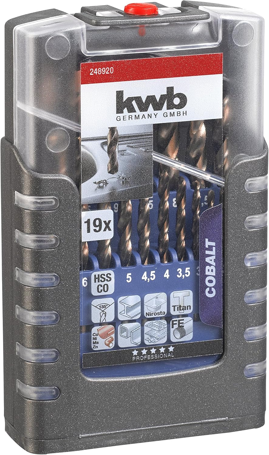 KWB HSS-E Metal Drill BIT Set 19-Piece - 1 MM to 10 MM, 135° Point Angle, Multicoloured, 19-teilig - Image 4