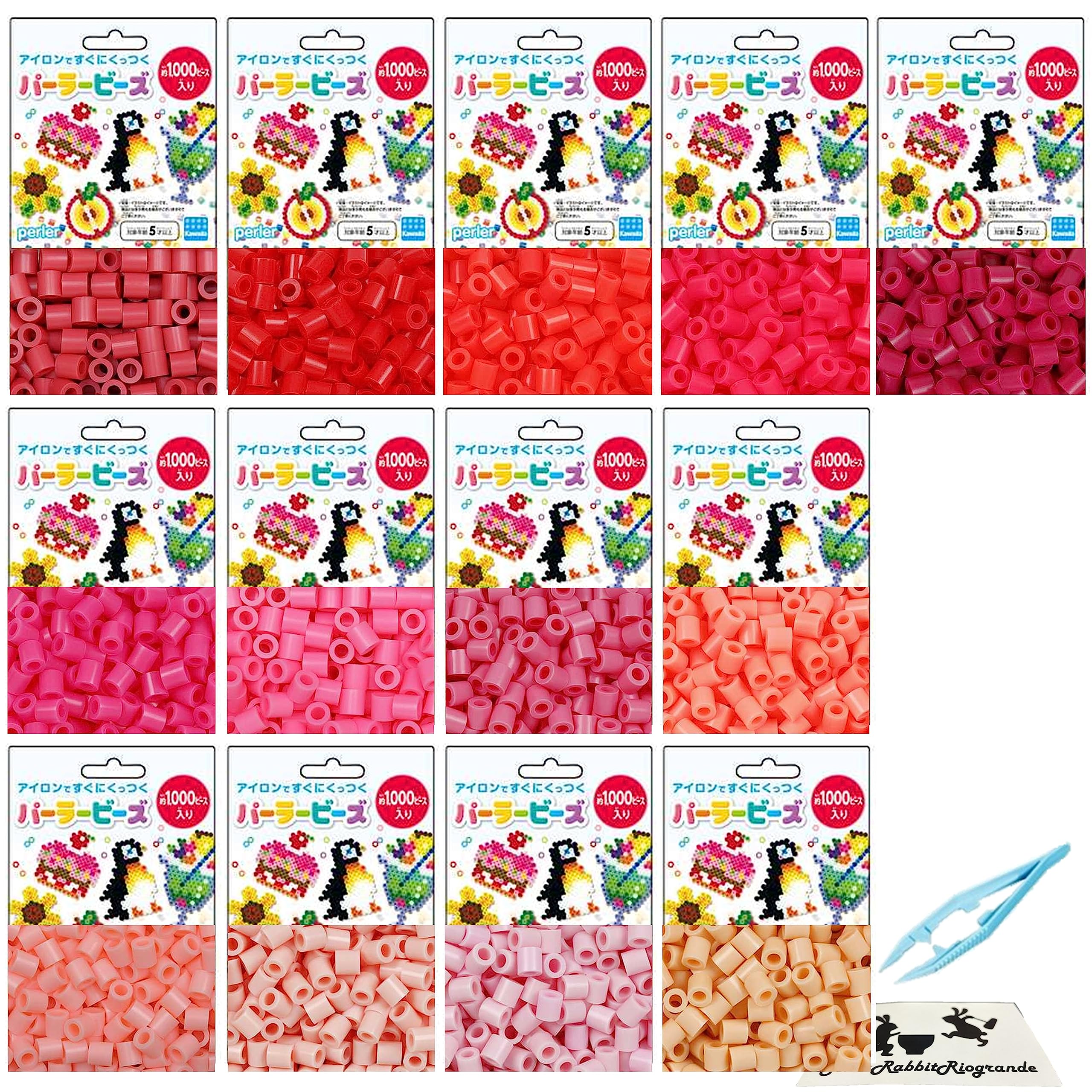 パーラービーズ 単色 選べる種類と数量 赤色 あかいろ ピンク 全14色！ RED PINK まとめ買い 業務用 PERLER BEADS アイロン ビーズ ピンセット KAWADA カワダ 7RabbitRiograndeオリジナルステッカー付 【商標登録番号 第6667215】 ((2袋セット), つつじいろ) の商品画像