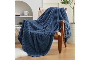 EXQ Home Fleece Throw Blanket for Couch or Bed - 3D Imitation Turtle Shell Jacquard Decorative Blankets - Cozy Soft Lightweight Fuzzy Flannel Blanket Suitable for All Seasons(50"×60",Dark Blue)