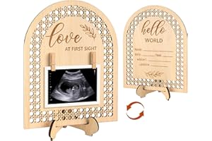 Blinking Stars Ultrasound Picture Frame, Double-Sided Rattan Arch Wooden Sign For Pregnancy Or Birth Announcement Baby Reveal- Nursery Decor Sonogram Photo Frame, New Mom Expecting Parents Gifts